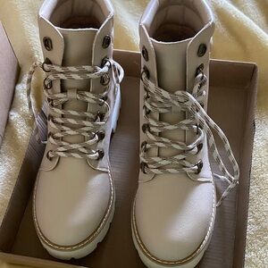 Stylish Cream Lace-Up Combat Boots
